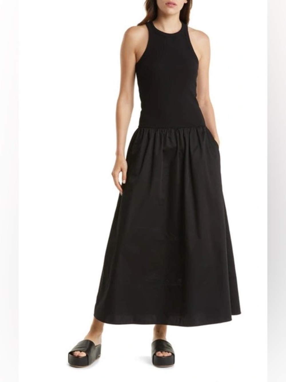 & Other Stories Racerback Mixed Media Maxi Dress In Black
